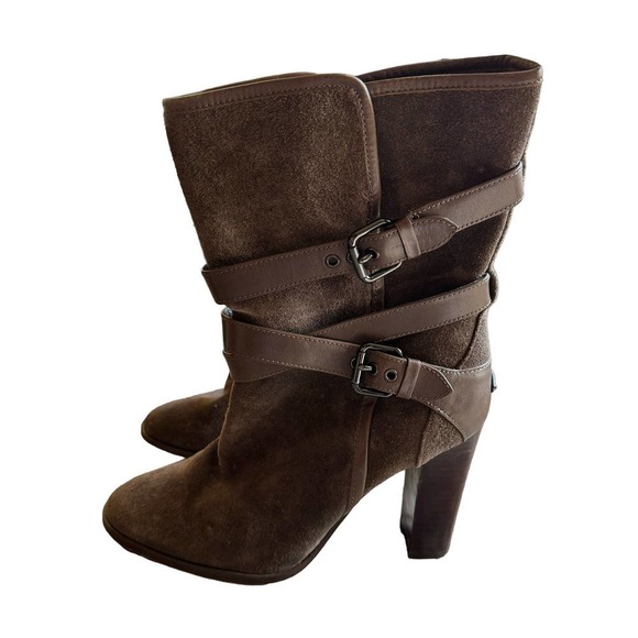 Coach Womans Alexandra Suede Mid Calf Heeled Boots Size 7.5B - Picture 2 of 6